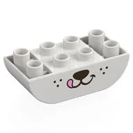 Duplo Brick 2 x 4 Curved Bottom with Dog Mouth Print, White