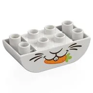 Duplo Brick 2 x 4 Curved Bottom with Rabbit Mouth Print, White