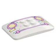 Brick Curved 6 x 4 x 2/3 Quad Curved with 2 x 2 Studs with Bright Pink Grill, Yellow Headlights, Sprinkles Print, White