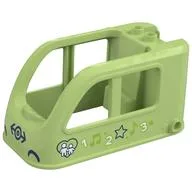 Duplo Train Engine Cabin 4 x 8 x 3 1/2 with Dark Blue Train Logo, Heart, with People, 1, 2, 3, Notes, Stars Print, Yellowish Green