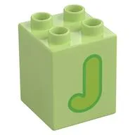 Duplo Brick 2 x 2 x 2 with Lime 'J' Print, Yellowish Green
