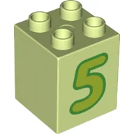 Duplo Brick 2 x 2 x 2 with Lime '5' Print, Yellowish Green