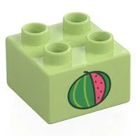 Duplo Brick 2 x 2 with Watermelon Print, Yellowish Green