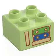 Duplo Brick 2 x 2 with Half Xylophone, Green/Blue Keys Print, Yellowish Green