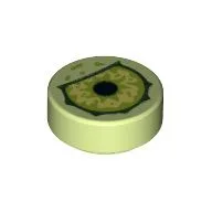 Tile Round 1 x 1 with Monster Eye Print, Yellowish Green