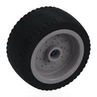 Wheel 18 x 12 with Pin Hole and Stud with Black Tyre and Bright Light Blue Axle, Flat Silver
