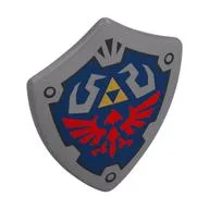 Shield Triangular with Spiked Top with Red Wings, on Dark Blue Field Print, Flat Silver