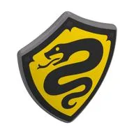 Shield Triangular with Spiked Top with Black Border, Snake on Yellow Field Print, Flat Silver