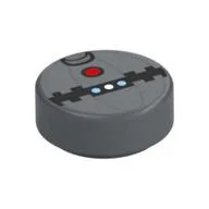 Tile Round 1 x 1 with Thermal Detonator Print, Flat Silver