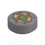 Tile Round 1 x 1 with Nougat Diamond/Jewel, Lime 'S' Print, Flat Silver