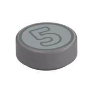 Tile Round 1 x 1 with '5' Coin Print, Flat Silver