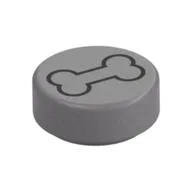 Tile Round 1 x 1 with Black Bone Print, Flat Silver