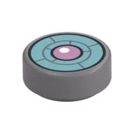Tile Round 1 x 1 with Bright Light Blue Turbine, Lavender Center Print, Flat Silver