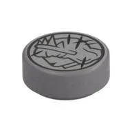 Tile Round 1 x 1 with Scratched Coin, Heads Print, Flat Silver
