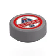 Tile Round 1 x 1 with Red Cobra Badge Print, Flat Silver