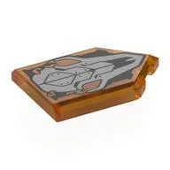 Tile Special 2 x 3 Pentagonal with Silver Skull, Flames Print, Trans-Orange