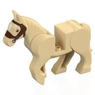Animal, Horse, Moveable Legs with Reddish Brown Bridle Print, Tan