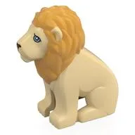 Animal, Lion Sitting with Ochre Yellow Mane, Medium Azure Eyes Print, Tan