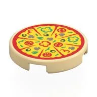 Tile Round 2 x 2 with Red/Yellow Pizza Print, Tan