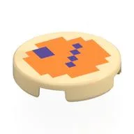 Tile Round 2 x 2 with Pixelated Orange Face, Dark Purple Eyes, Mouth Print, Tan