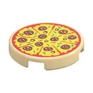 Tile Round 2 x 2 with Pepperoni Pizza Print, Tan
