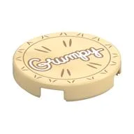 Tile Round 2 x 2 with Pie, White 'Grumpy' Print, Tan