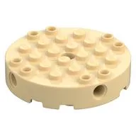 Brick Round 6 x 6 with 4 Side Pin Holes and Center Hole, Tan