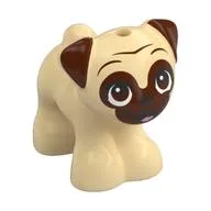 Animal, Dog, Pug, Standing with Reddish Brown Face, Open Mouth Print, Tan