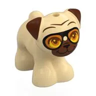 Animal, Dog, Pug, Standing with Reddish Brown Face, Ears, Orange Goggles Print, Tan