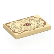 Tile 2 x 3 with Dark Tan One-Eyed Willie's Treasure Map, Dark Red Windrose Print, Tan