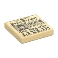 Tile 2 x 2 with Newspaper 'Daily Prophet' 'Exclusive Harry Potter The Boy Who Lived' Print, Tan
