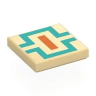 Tile 2 x 2 with Orange/Dark Turquoise Lines Print, Tan