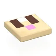Tile 2 x 2 with Pixelated Face, Reddish Brown Eyes, Bright Pink Nose Print, Tan