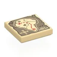 Tile 2 x 2 with Island Map, Dark Tan Water, Dark Red Route, Windrose, 'ISLA NUBLAR' Print, Tan