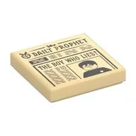 Tile 2 x 2 with Newspaper, 'Daily Prophet', 'The boy who lies' Print, Tan