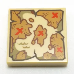 Tile 2 x 2 with Nougat Map, Red Crosses (Golden Weapons) Print, Tan