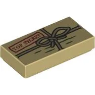 Tile 1 x 2 with Package, Tied String, Dark Red 'TOP SECRET' Print, Tan