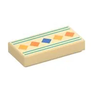 Tile 1 x 2 with Blue/Orange/Bright Light Orange Squares Print, Tan