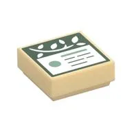 Tile 1 x 1 with Dark Green Sign, White Leaves Print, Tan