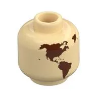 Minifig Head (No Face), Reddish Brown World Map with Japan, Hawaii Print, Tan