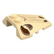 Brick Wedged, Sloped 4 x 4 Triple, Stud Notches with Dino Skull, Reddish Brown Eye/Nose Holes Print, Tan