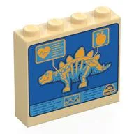 Brick 1 x 4 x 3 with Blue Computer Screen, Tan Stegosaurus Skeleton Print, Tan