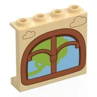 Panel 1 x 4 x 3 with Nougat Window, Green Tree, Medium Blue Background Print, Tan