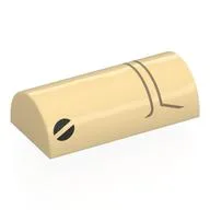 Brick Curved 2 x 4 Double, No Studs, with Black Screws/Eyes, Dark Tan Lines Print (Battle Droid Face), Tan