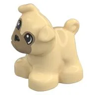 Duplo Animal Dog, Pug with Dark Tan Face and Black Nose Print, Tan