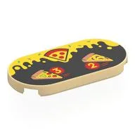 Tile Round 2 x 4 with Pizza Slices, Yellow '3', '2' in Red Circle, Black Background with Yellow Melting Cheese Print, Tan
