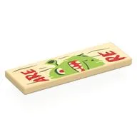 Tile 2 x 6 with Wooden Sign, 'BEWARE OGRE', Shrek Face, Right Half Print, Tan