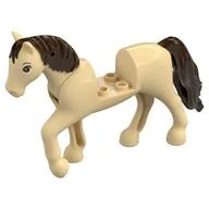 Animal, Horse with Raised Leg, Moveable Head, Dark Brown Tail, and Mane Print, Tan