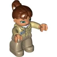 Duplo Figure with Ponytail Reddish Brown, Zoo Shirt, Tan