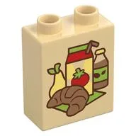 Duplo Brick 1 x 2 x 2 with Croissants, Pear, Juice Box, Bottle Print, Tan